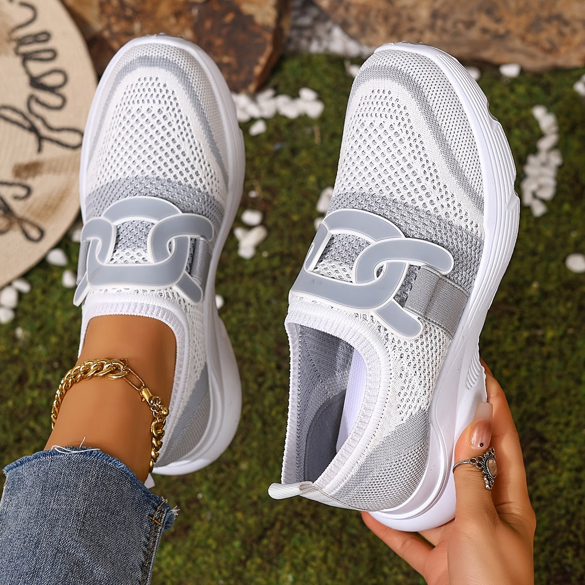 Women's athletic shoes with thick, breathable, and comfortable soles.