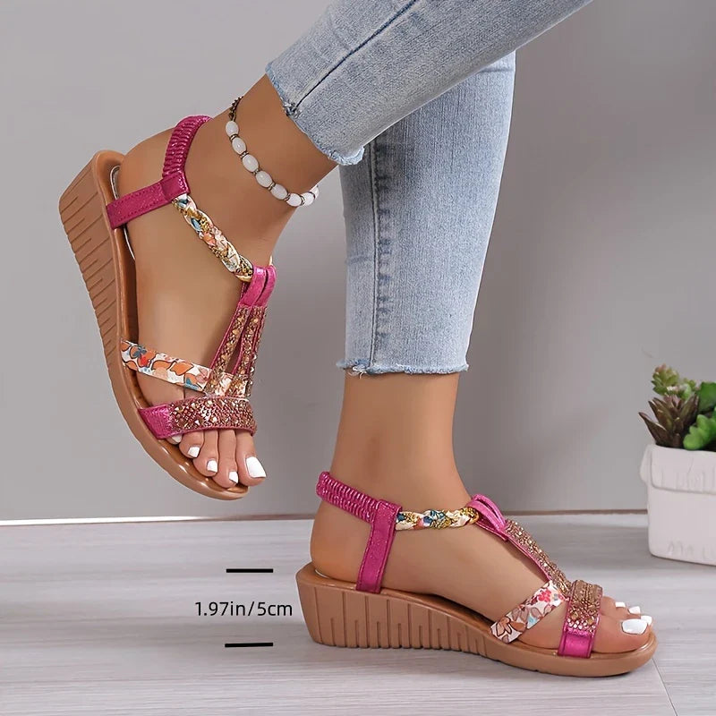 Women's Rhinestone Decor Wedge Sandals