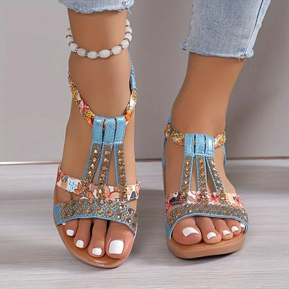 Women's Rhinestone Decor Wedge Sandals