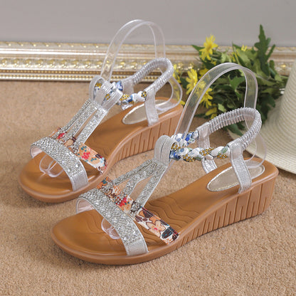 Women's Rhinestone Decor Wedge Sandals