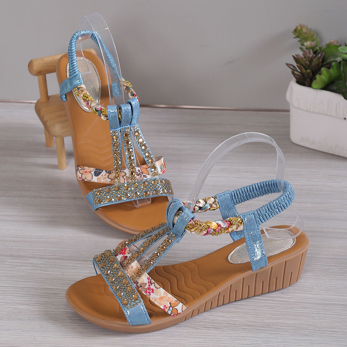 Women's Rhinestone Decor Wedge Sandals