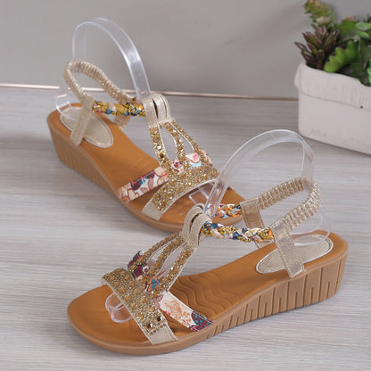 Women's Rhinestone Decor Wedge Sandals