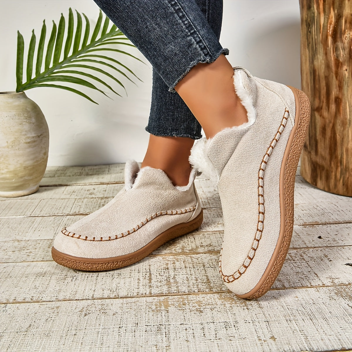 Women's Cozy Fleece-Lined Slip-On Ankle Boots