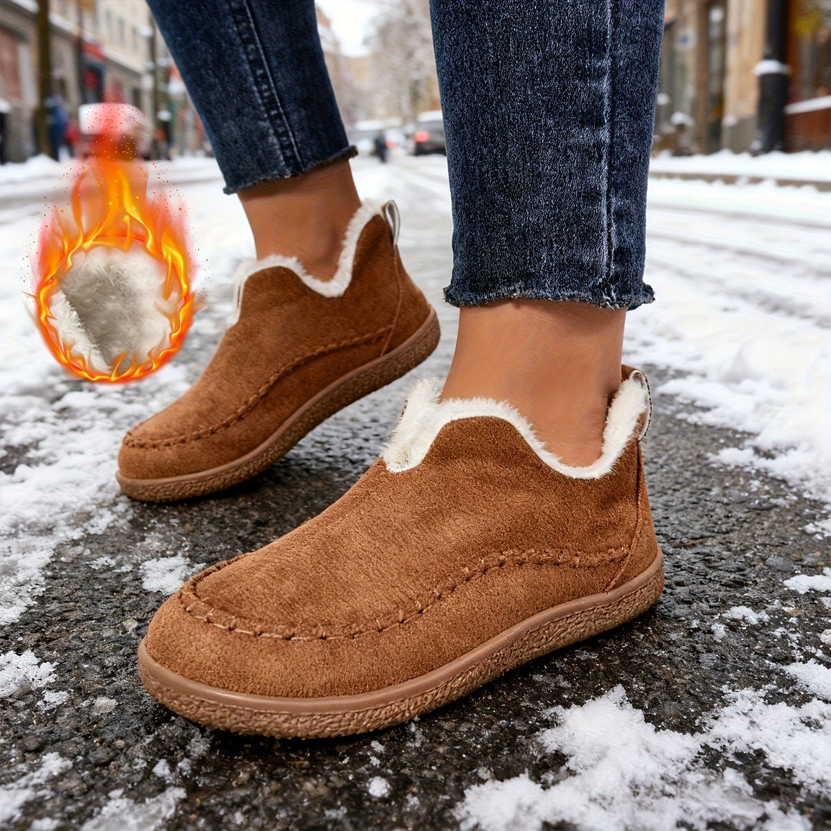 Women's Cozy Fleece-Lined Slip-On Ankle Boots